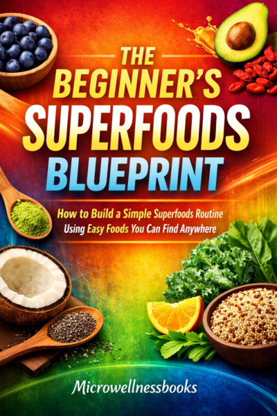 Colorful beginner’s superfoods blueprint book cover