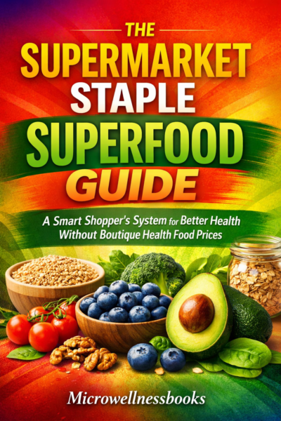 Colorful cover for The Supermarket Staple Superfood Guide